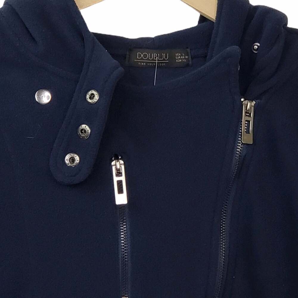 Doublju Fitted Zip-Up Hooded Moto Vest Blue  NEW - Picture 6 of 13